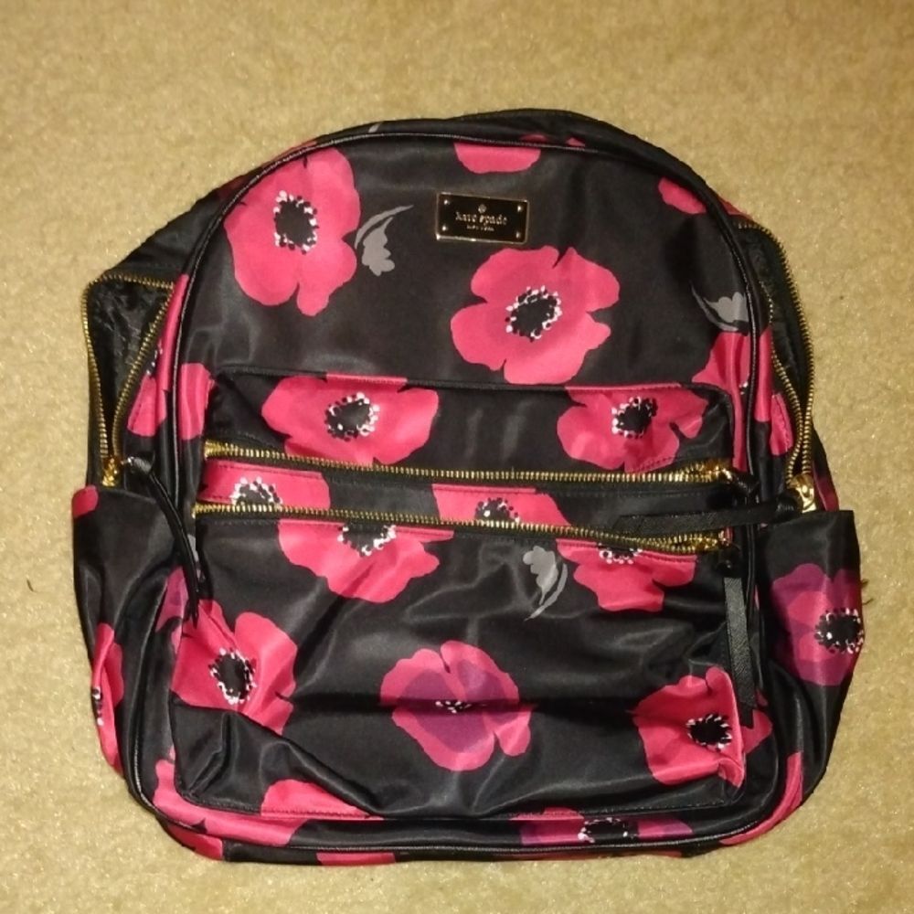 Kate Spade Black Backpack with Pink Floral Design